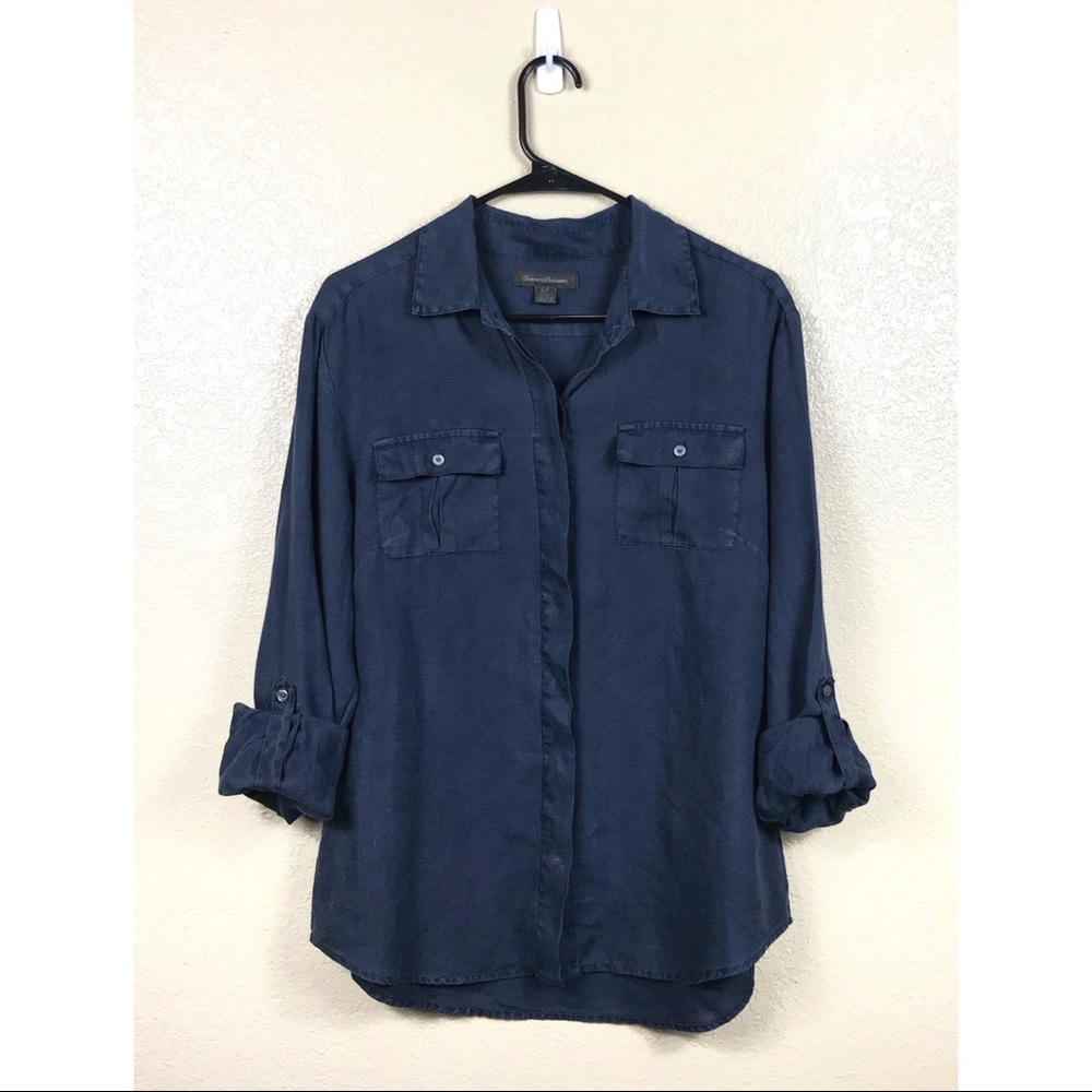 Tommy Bahama Blue Roll Sleeve Button Down Linen Shirt Size Small